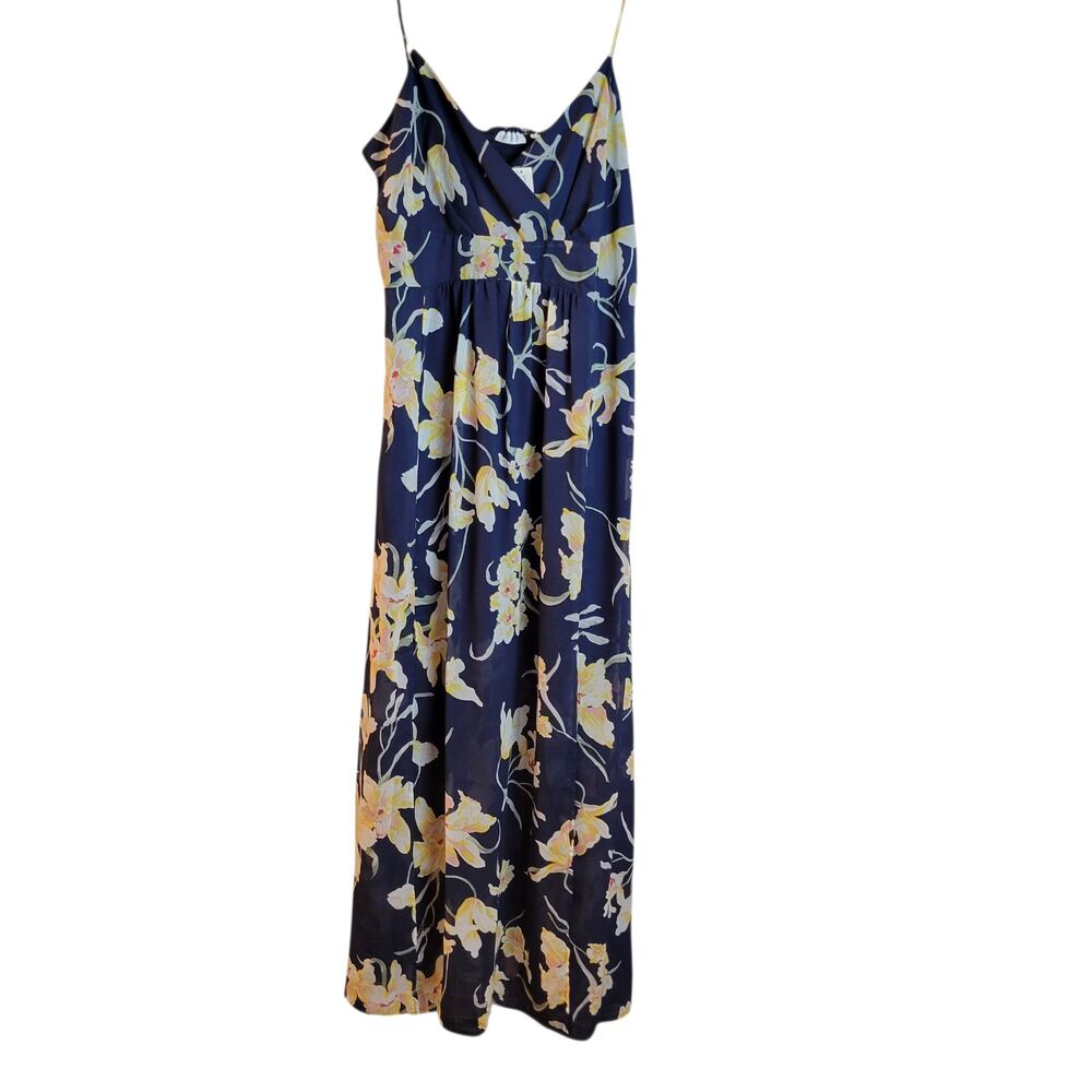 New York & Company Floral Sleeveles Maxi Dress XL Flowy Lined Blue Multi NWT